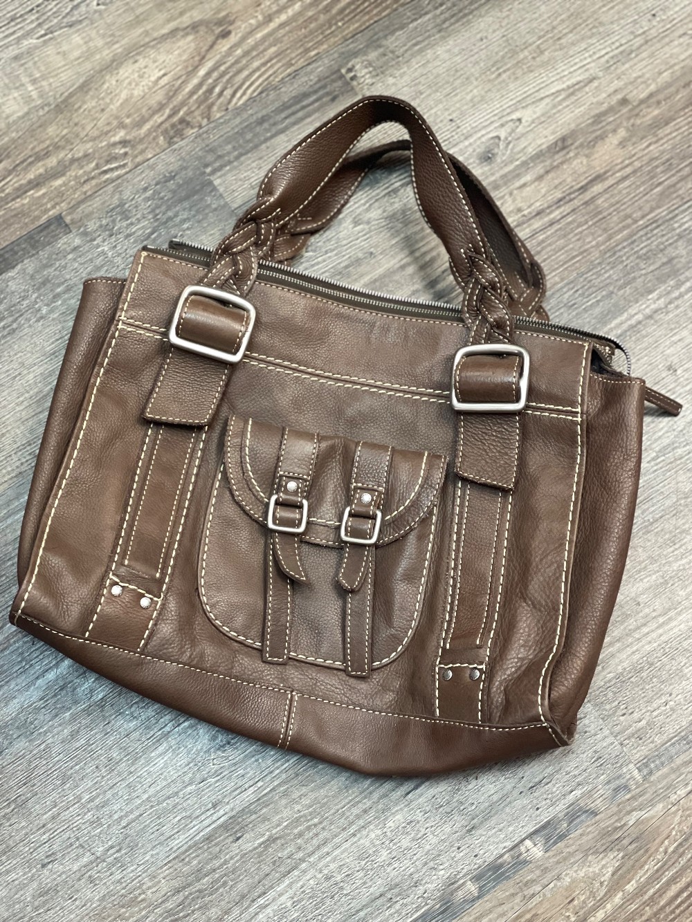 Fossil Leather Braided Strap Laptop Bag
