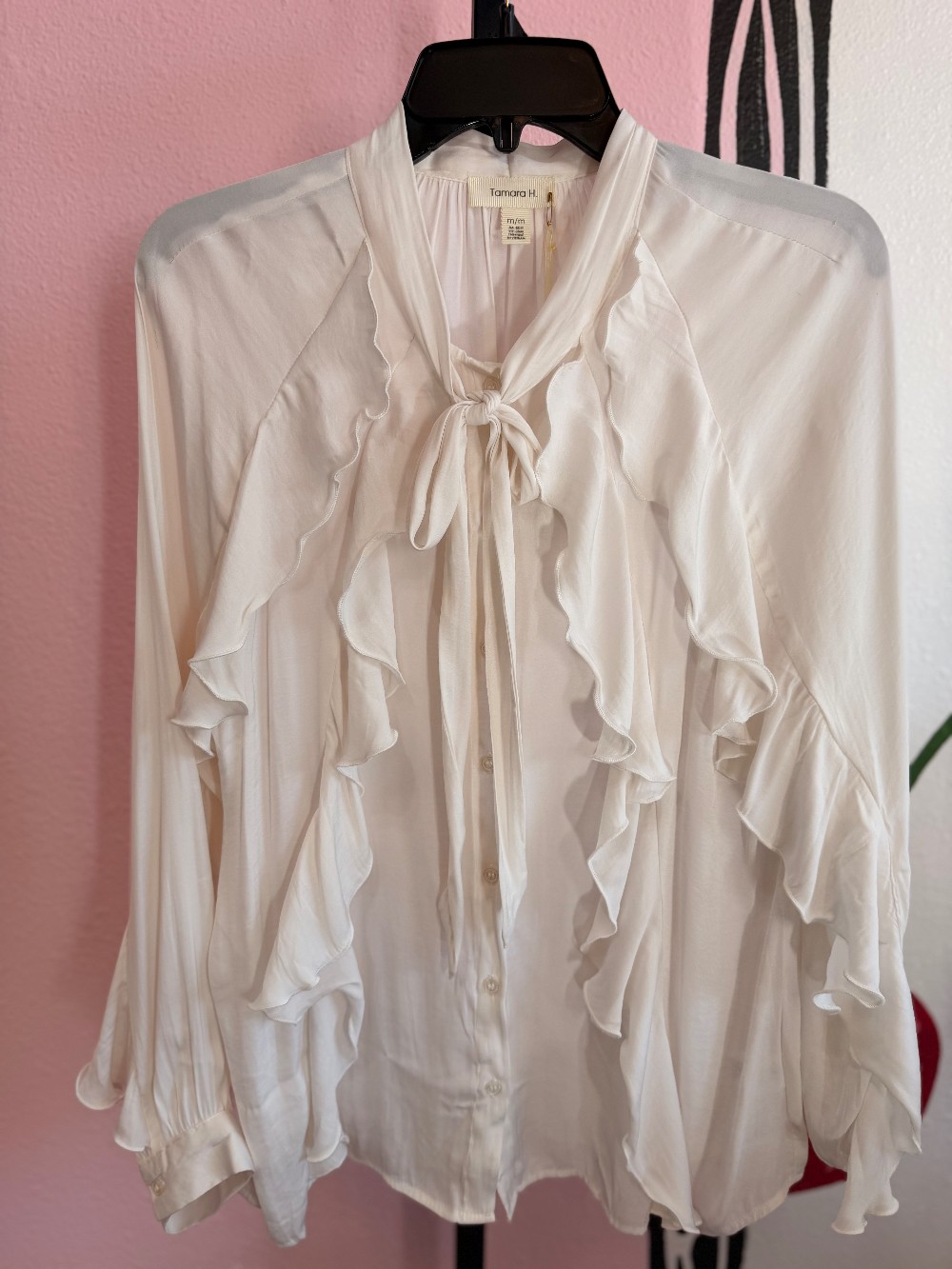 Tamara H Ruffled Silky Button Down