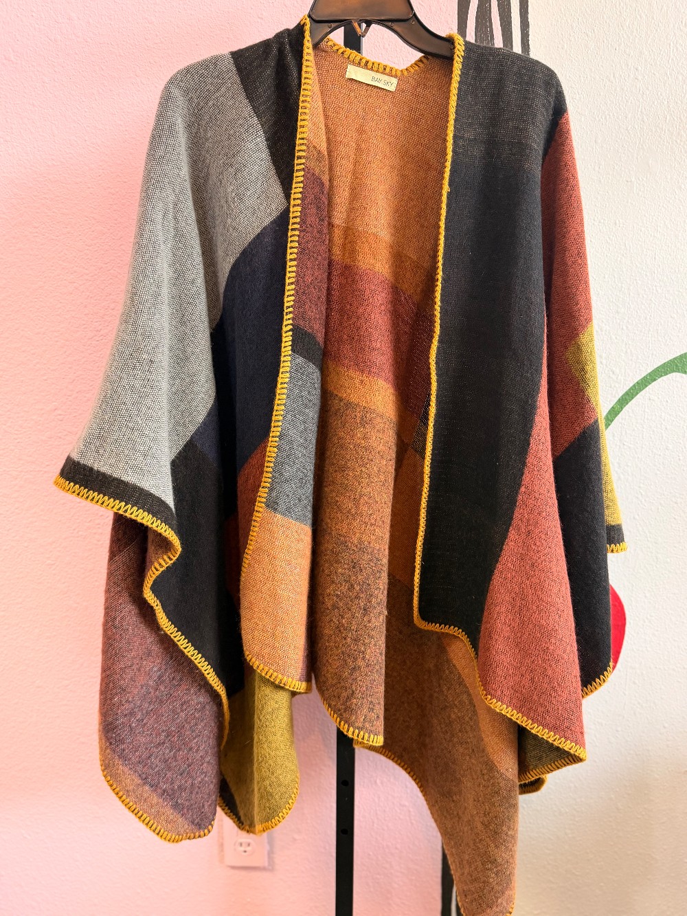 Bay Sky Block Print Poncho