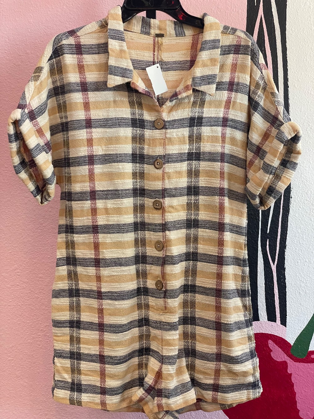 Free People Felicity Plaid Button Down Romper