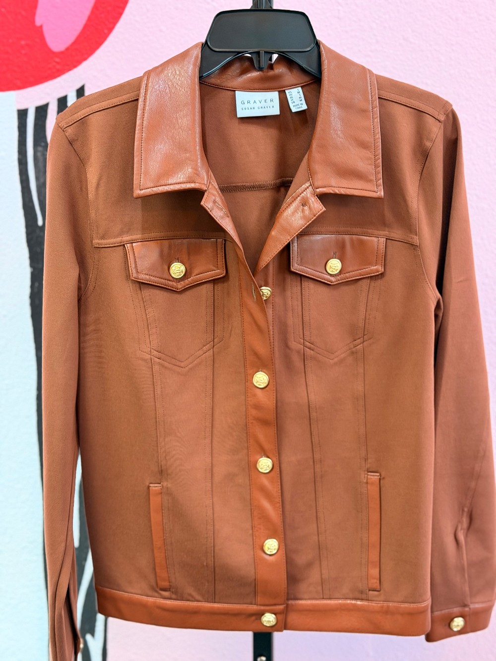 Susan Graver Stretch Knit Vinyl Trim Jacket