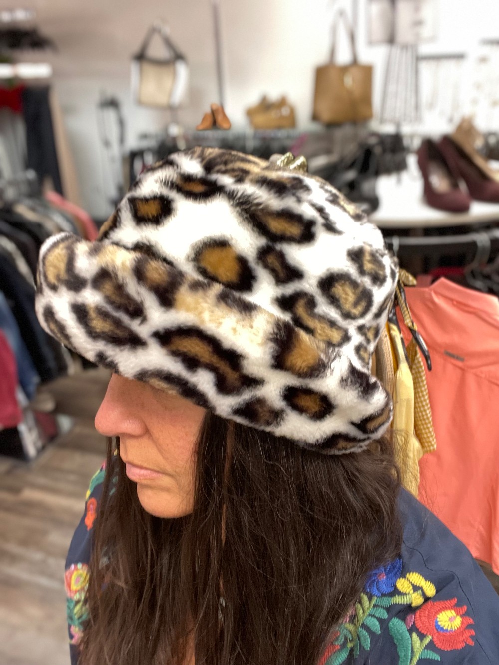 Leopard Print Fuzzy Bucket Hat