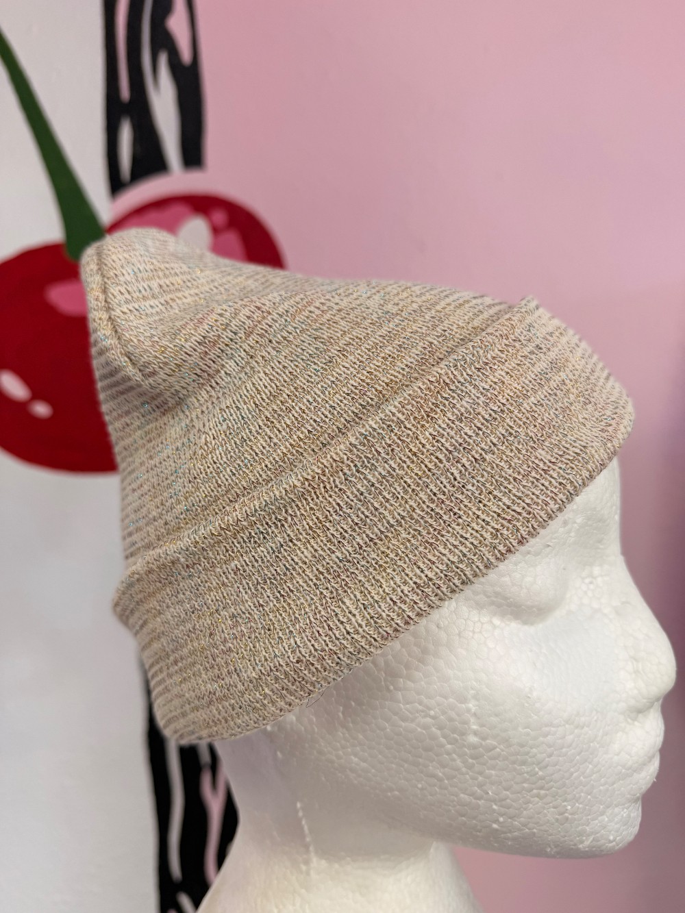 Knit Metallic Thread Beanie Hat