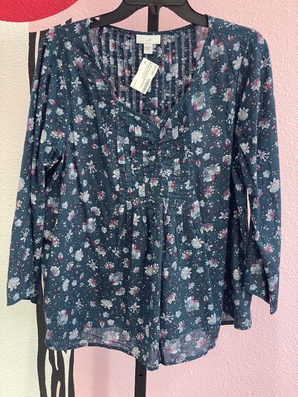 J Jill Floral Pintuck Peasant Blouse
