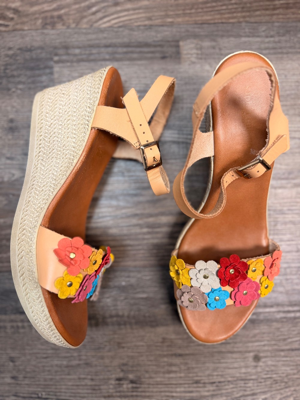 Sofia Milano Floral Leather Wedge Shoes