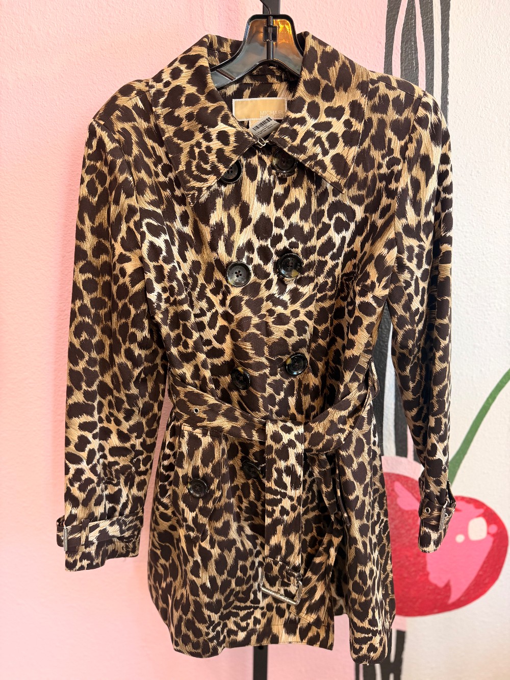Michael Kors Leopard Print Short Belted Trench