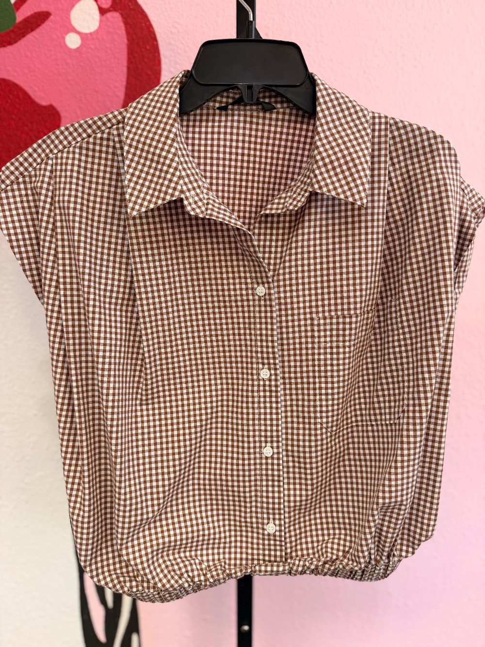 Zara Gingham Elastic Waist Button Down