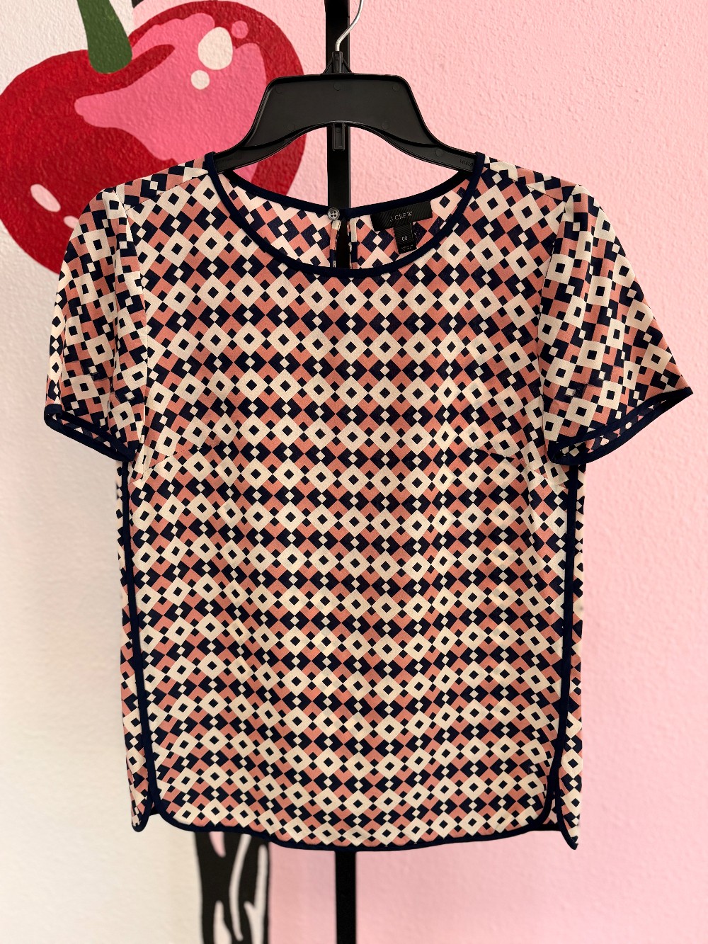 J Crew Square Pattern Silk Top