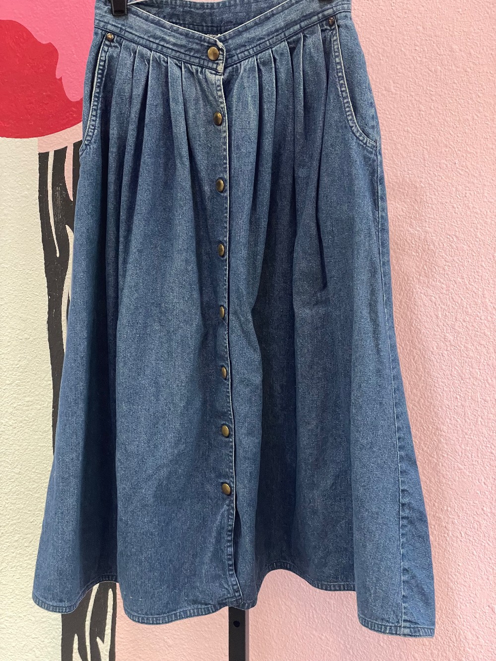 Sasson Vintage Denim Snap Front Maxi Skirt