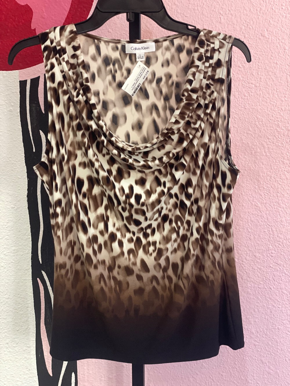 Calvin Klein Leopard Print Cowl Neck Shell