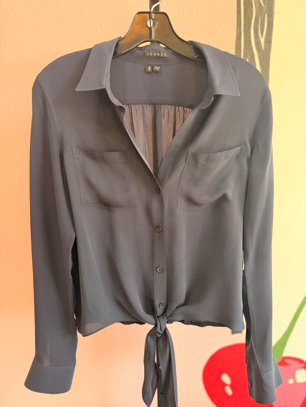 Theory Silk Button Down Front Tie Top