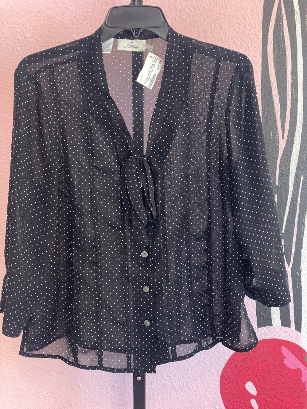 Naomi Polka Dot Tie Neck Button Down Blouse