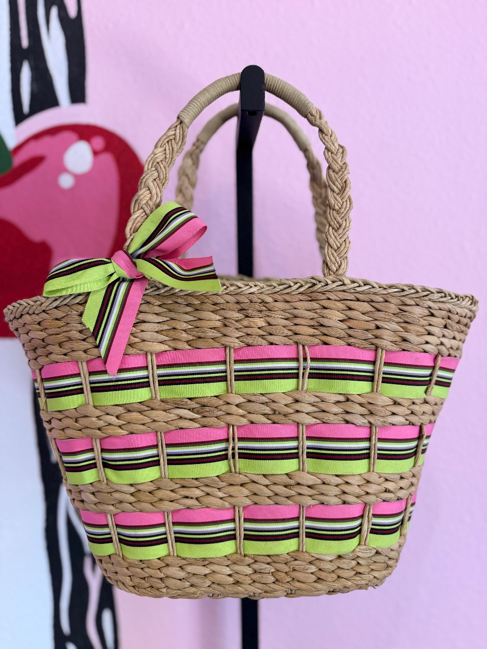 Cupcakes & Cartwheels Straw Ribbon Bag