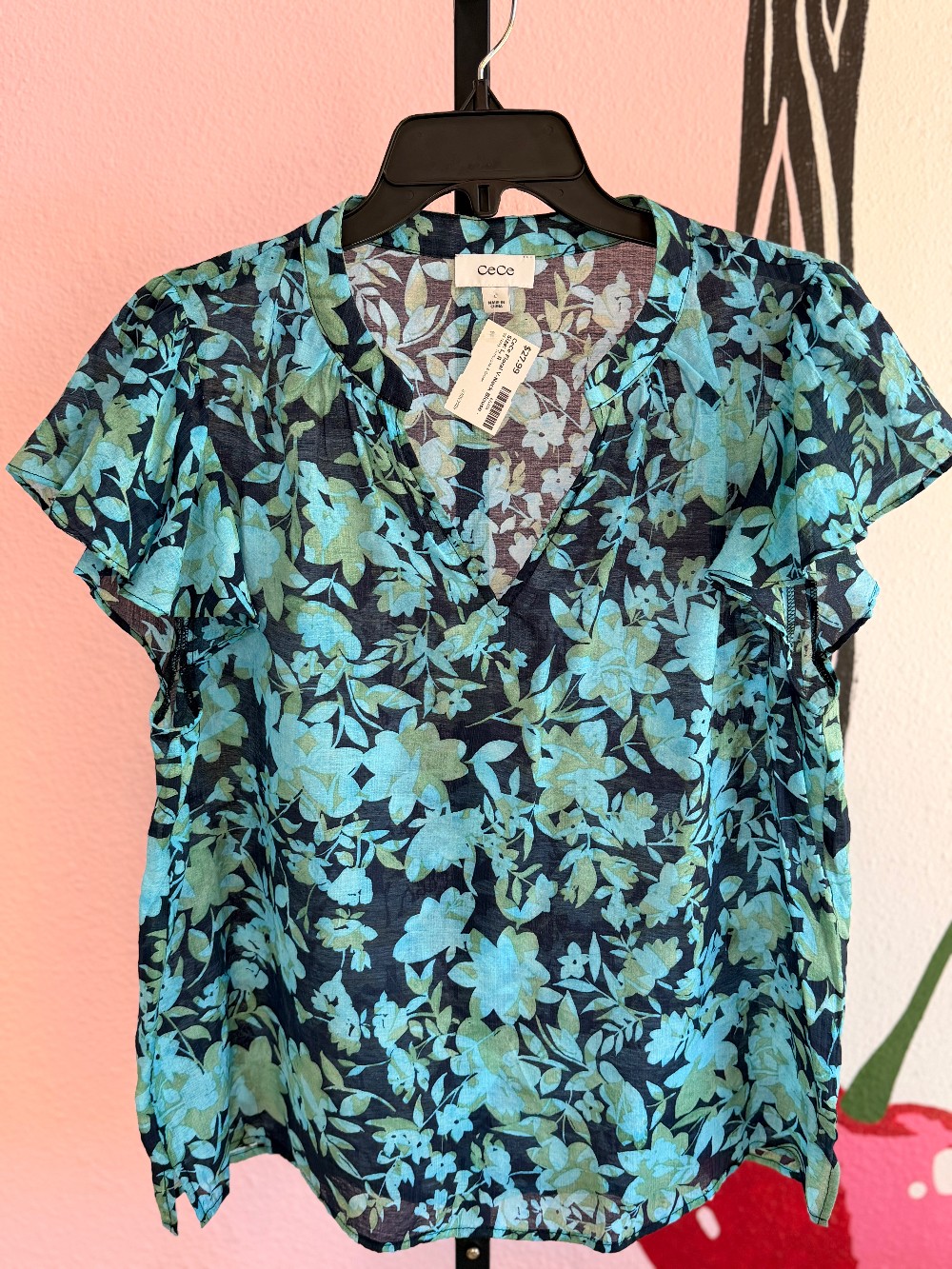 CeCe Floral V-Neck Blouse