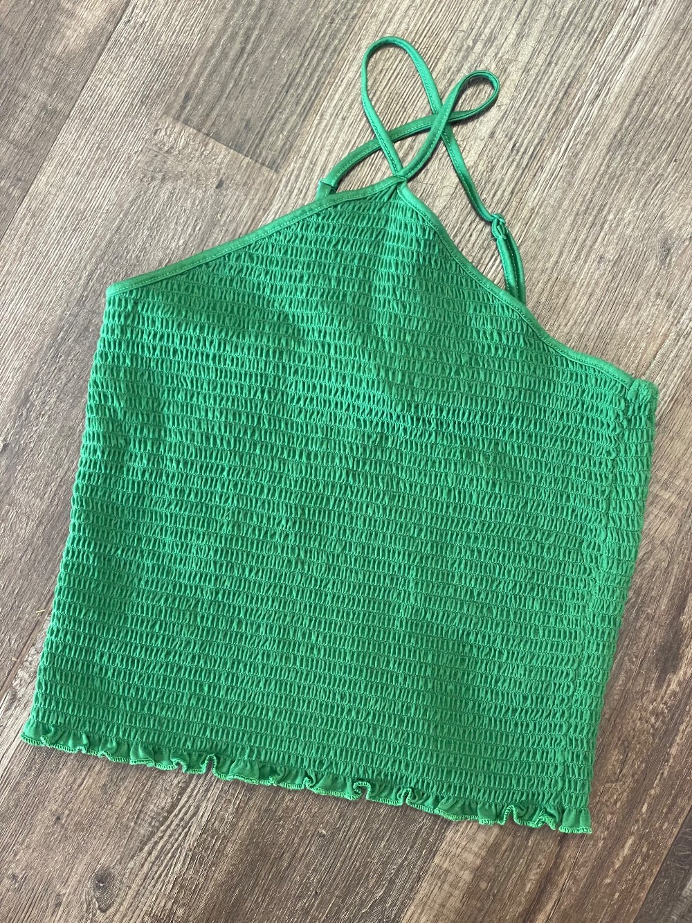 Crave Fame Smocked Halter Crop Tank