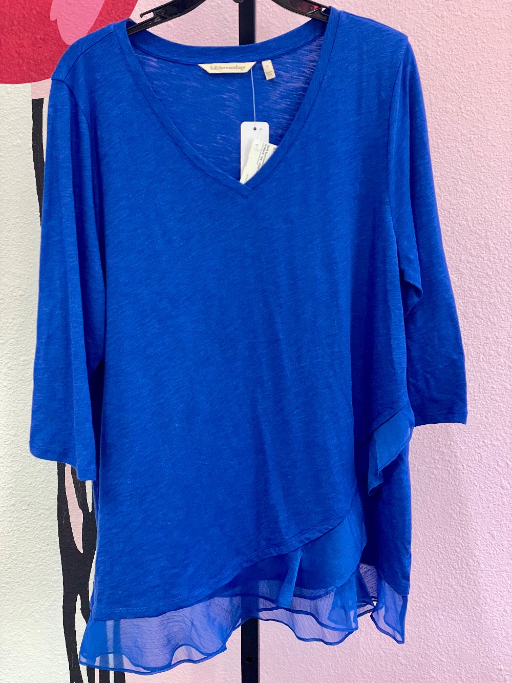 Soft Surroundings Ruffle Hem V-Neck Tee
