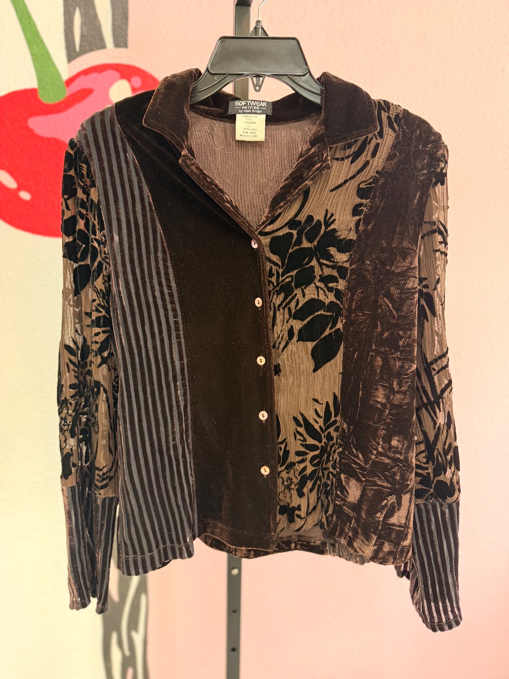 Softwear Velour Burn Out Button Down Top