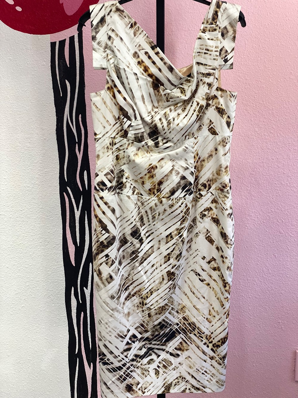 Black Halo Animal Print Cowl Neck Dress