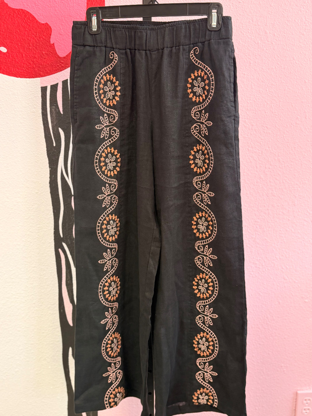Johnny Was Embroidered Linen Pants