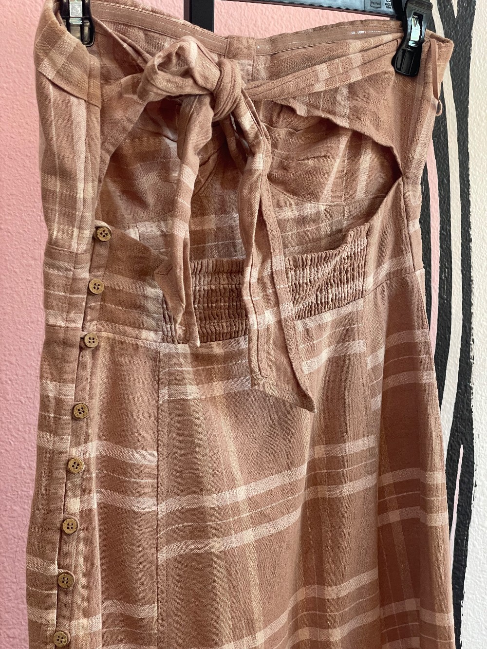 Free People Plaid Linen Cotton Maxi Dress