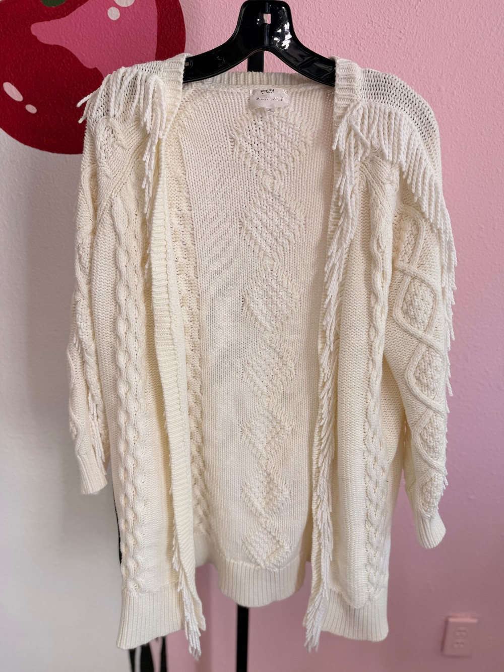 Line and Dot Cotton Fringe Cardigan