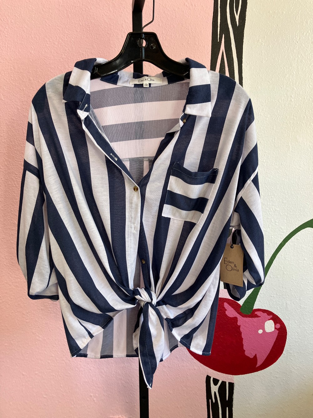 Eden & Olivia Striped Tie Waist Button Down