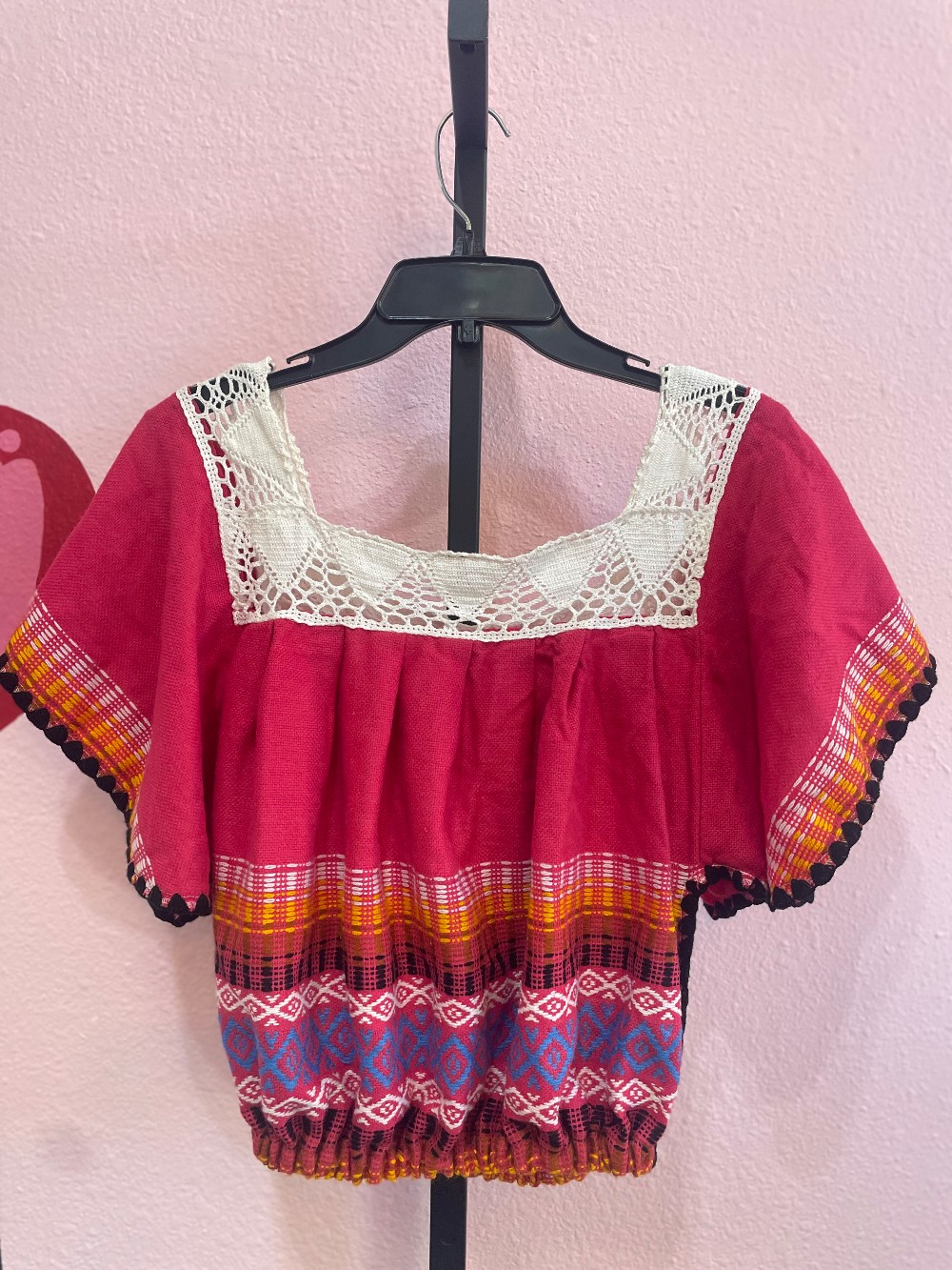 Handmade Woven & Lace Elastic Waist Top