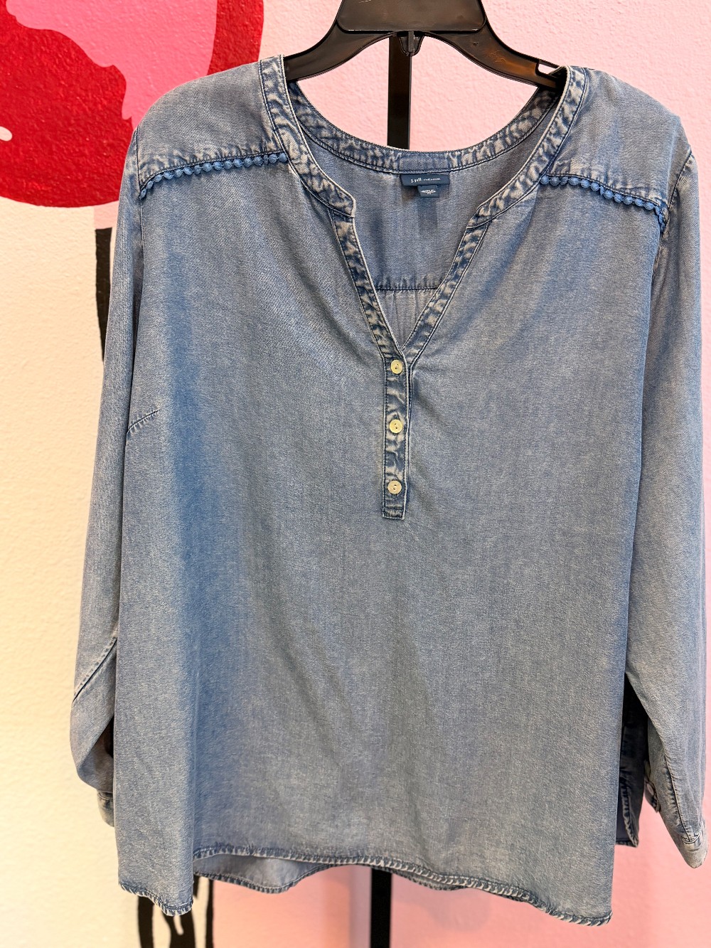 J Jill Chambray Long Sleeve Henley Top
