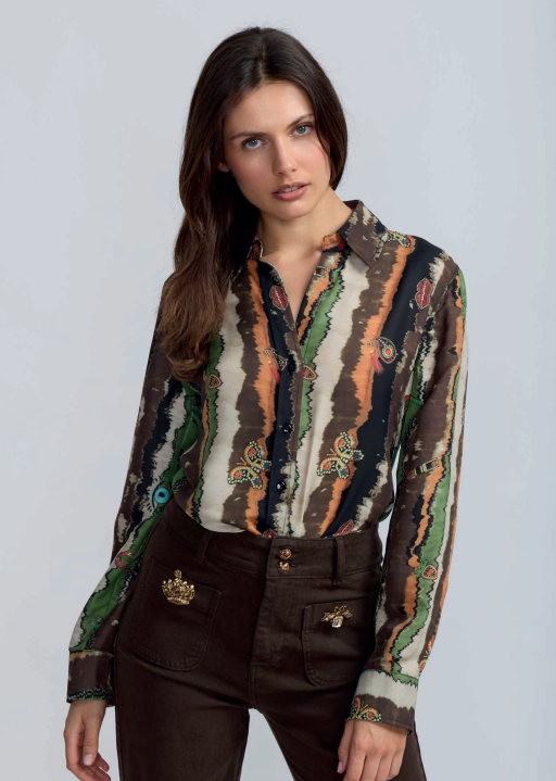 Oo La La - Printed Button Down Blouse - Multi