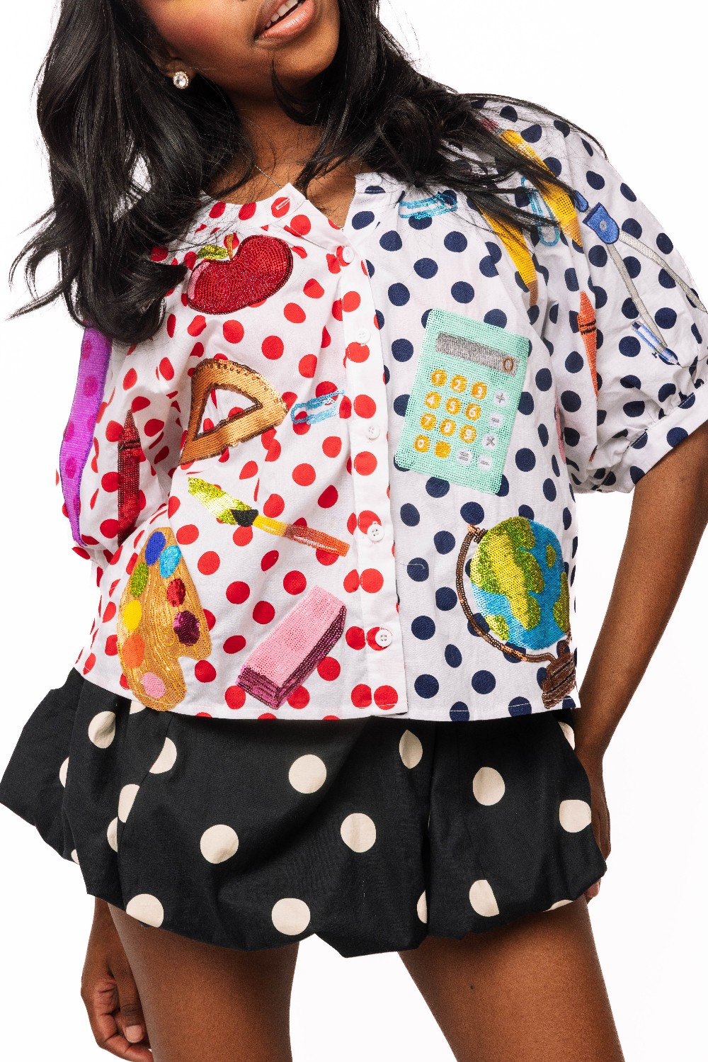 Queen of Sparkles - Polka Dot Teacher Button Up