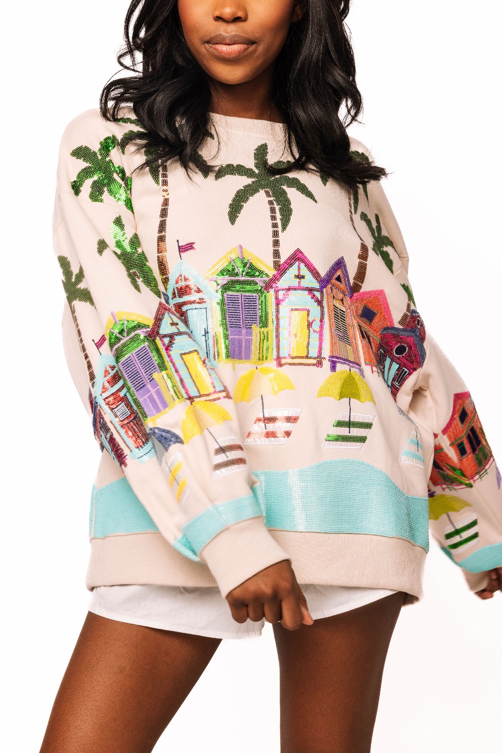 Queen of Sparkles - Beige Beach Scene Sweatshirt
