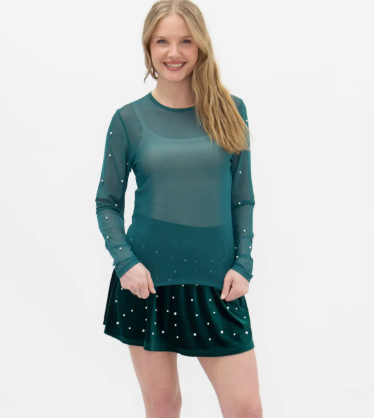 Grace & Emma - Mesh Long Sleeve with Pearls - Green