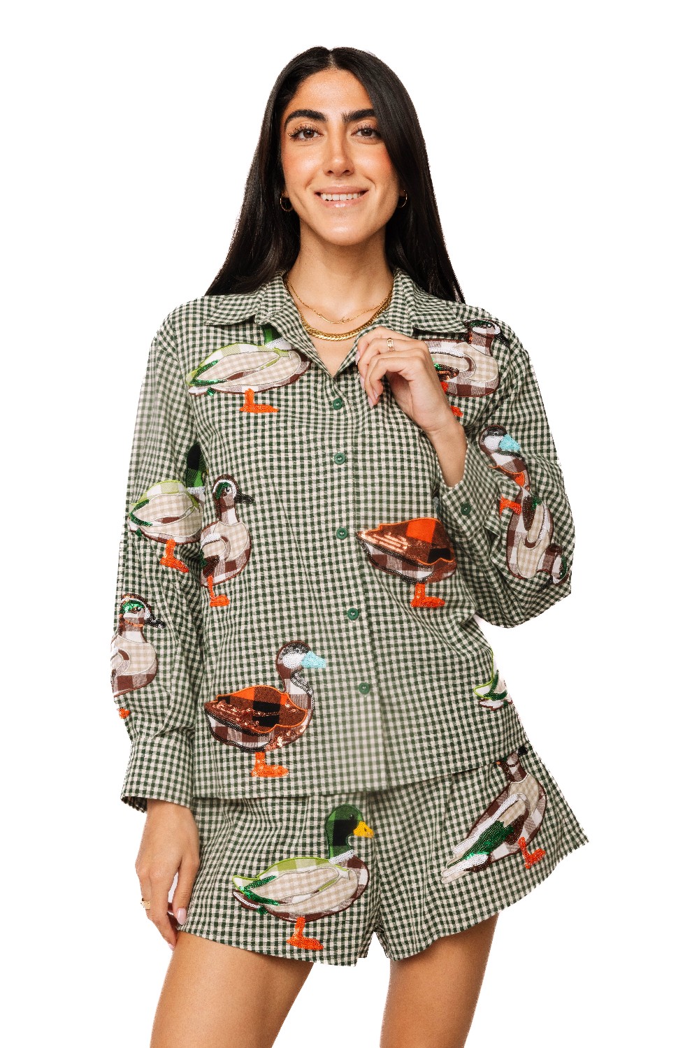 Queen of Sparkles - Black & White Gingham Duck Button Up