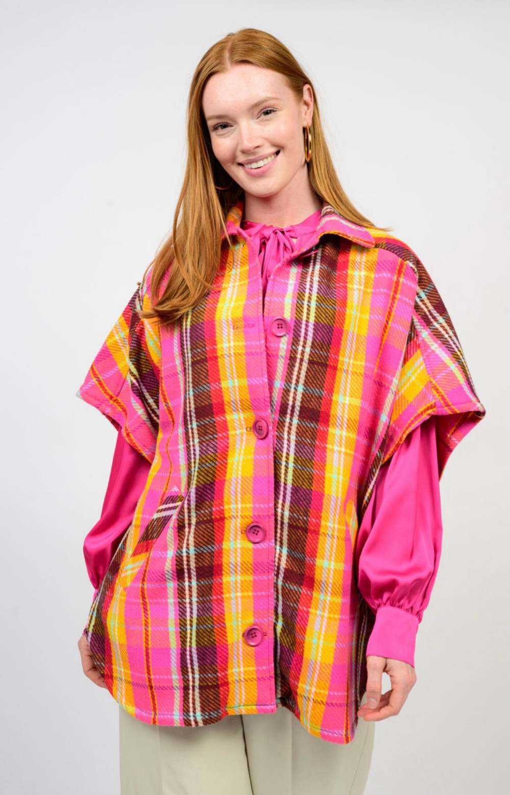 Ivy Jane - Plaid Poncho - Pink