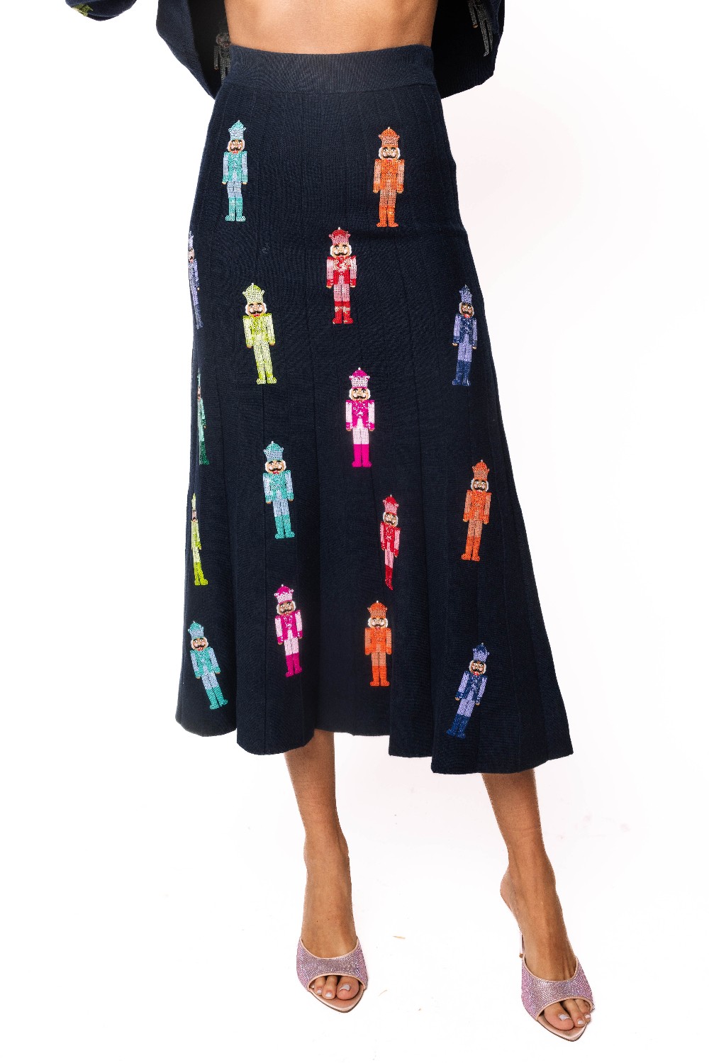 Queen of Sparkles - Navy Mini Rainbow Nutcracker Knit Midi Skirt