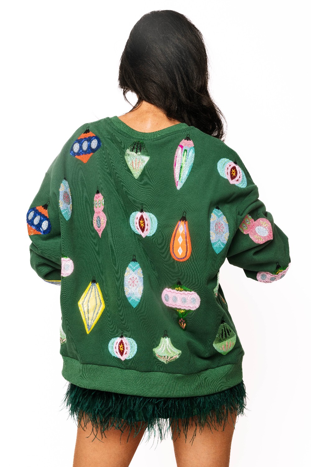 Queen of Sparkles - Dark Green Ornament Card Logo Sweatshirt