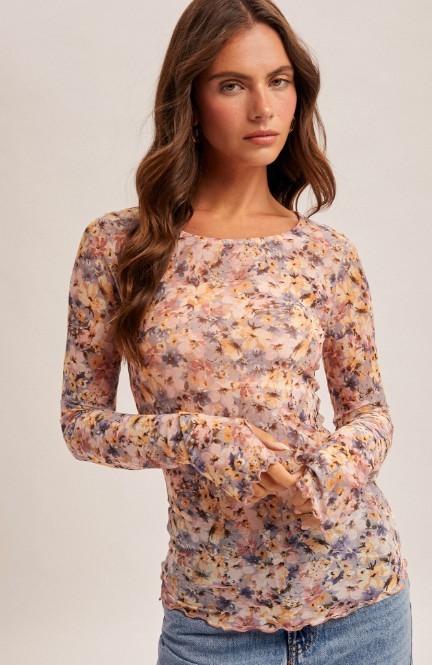 Hem & Thread - Floral Mesh Top w/ Thumbholes