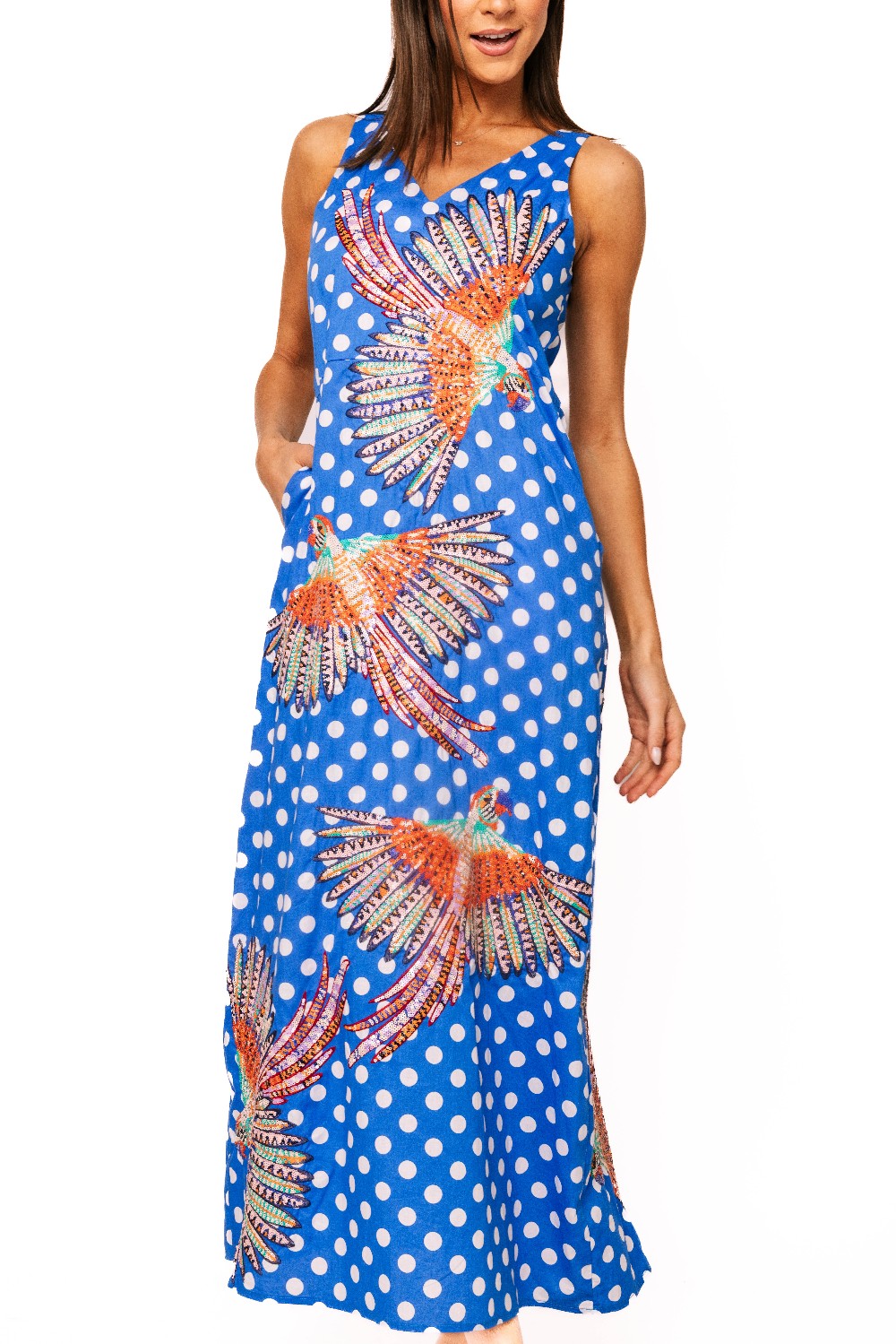 Queen Of Sparkles - Blue & White Polka Dot Bird Dress