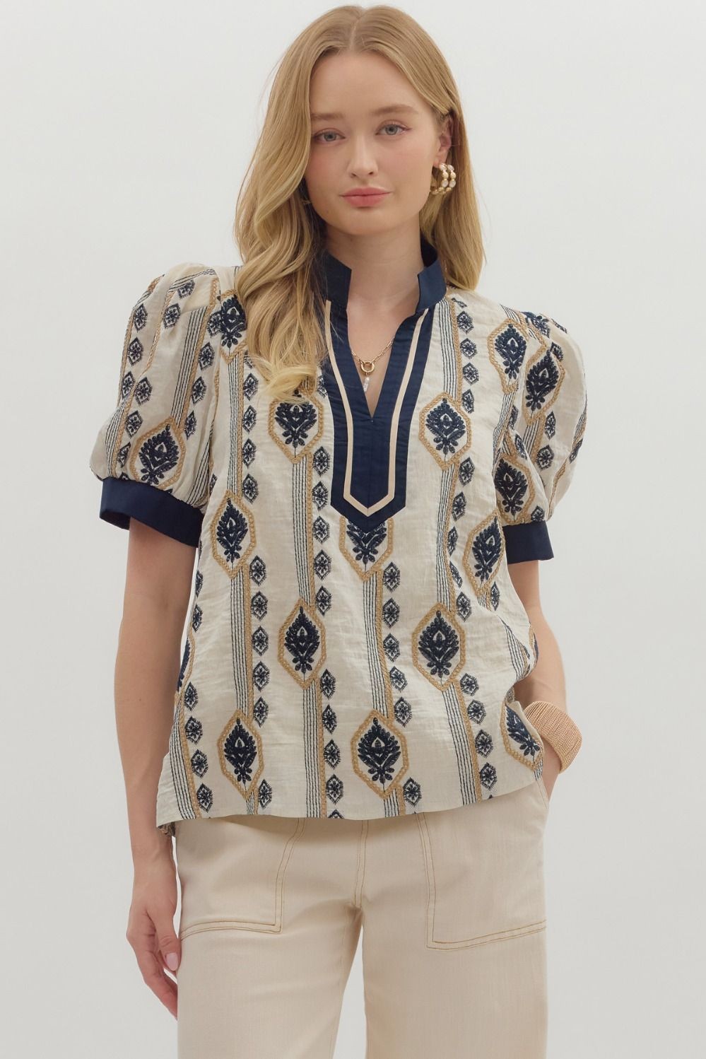 Entro - Navy Abstract Pattern Top