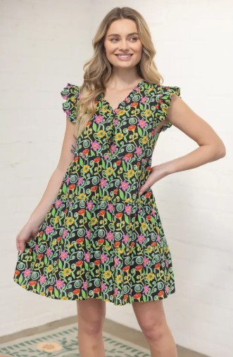 Voy - Ruffled V-Neck Dress - Floral Print