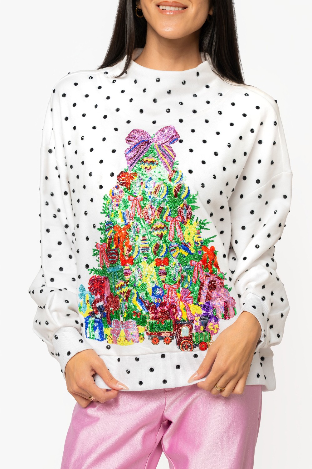 Queen of Sparkles - Polka Dot Christmas Tree Mockneck