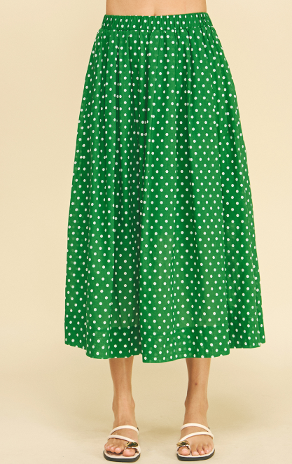Pinch - Polka Dot Midi Skirt - Kelly Green