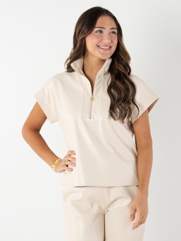 Emily McCarthy - Poppy Pullover - Sandshell Faux Leather