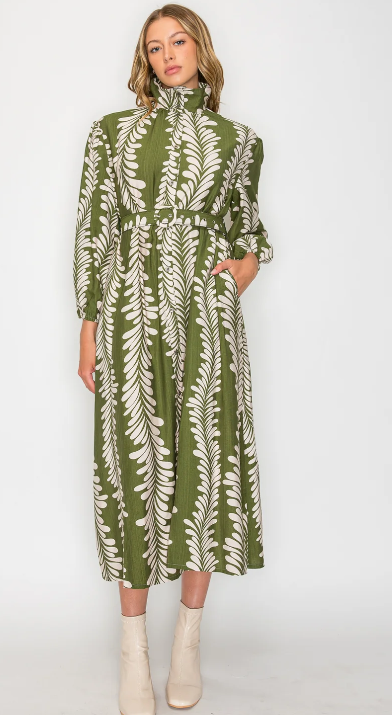 Meet Me in Santorini - Leaf Belted Dress