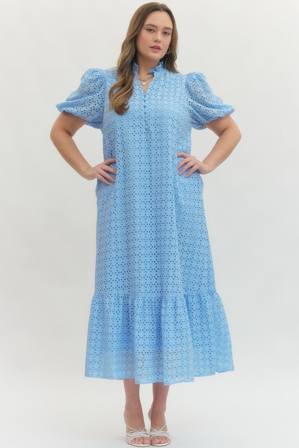 Entro - Blue Eyelet Midi Dress
