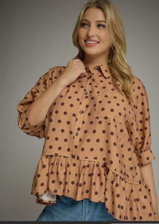 Entro Plus - Camel Polka Dot Shirt