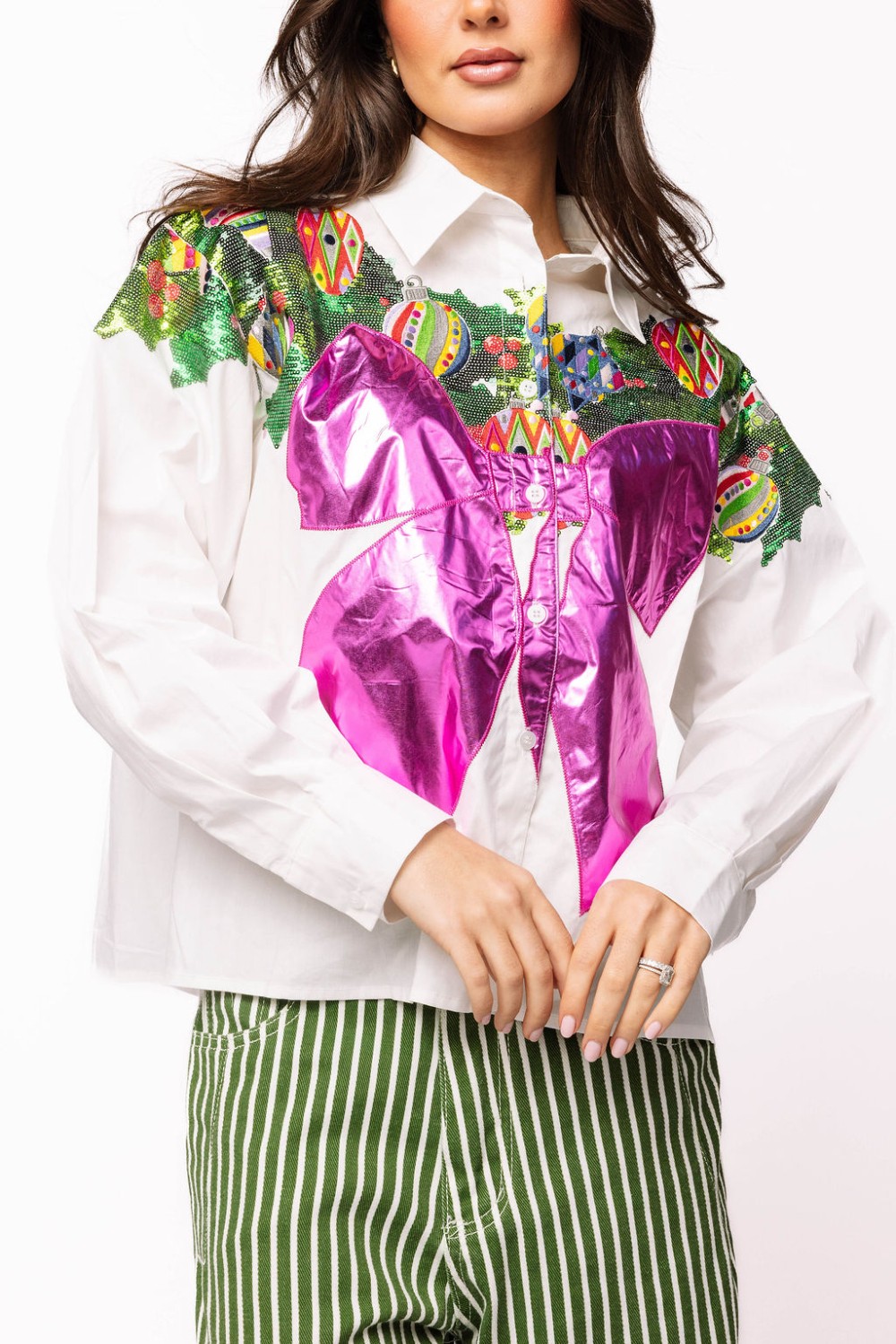 Queen of Sparkles - White Metallic Wreath Button Up