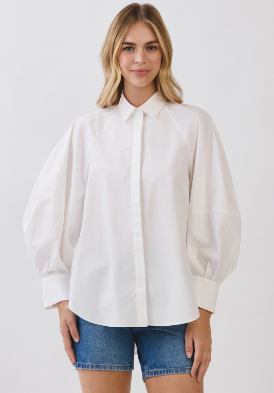 Pinch - Solid Balloon Sleeve Shirt - Off White