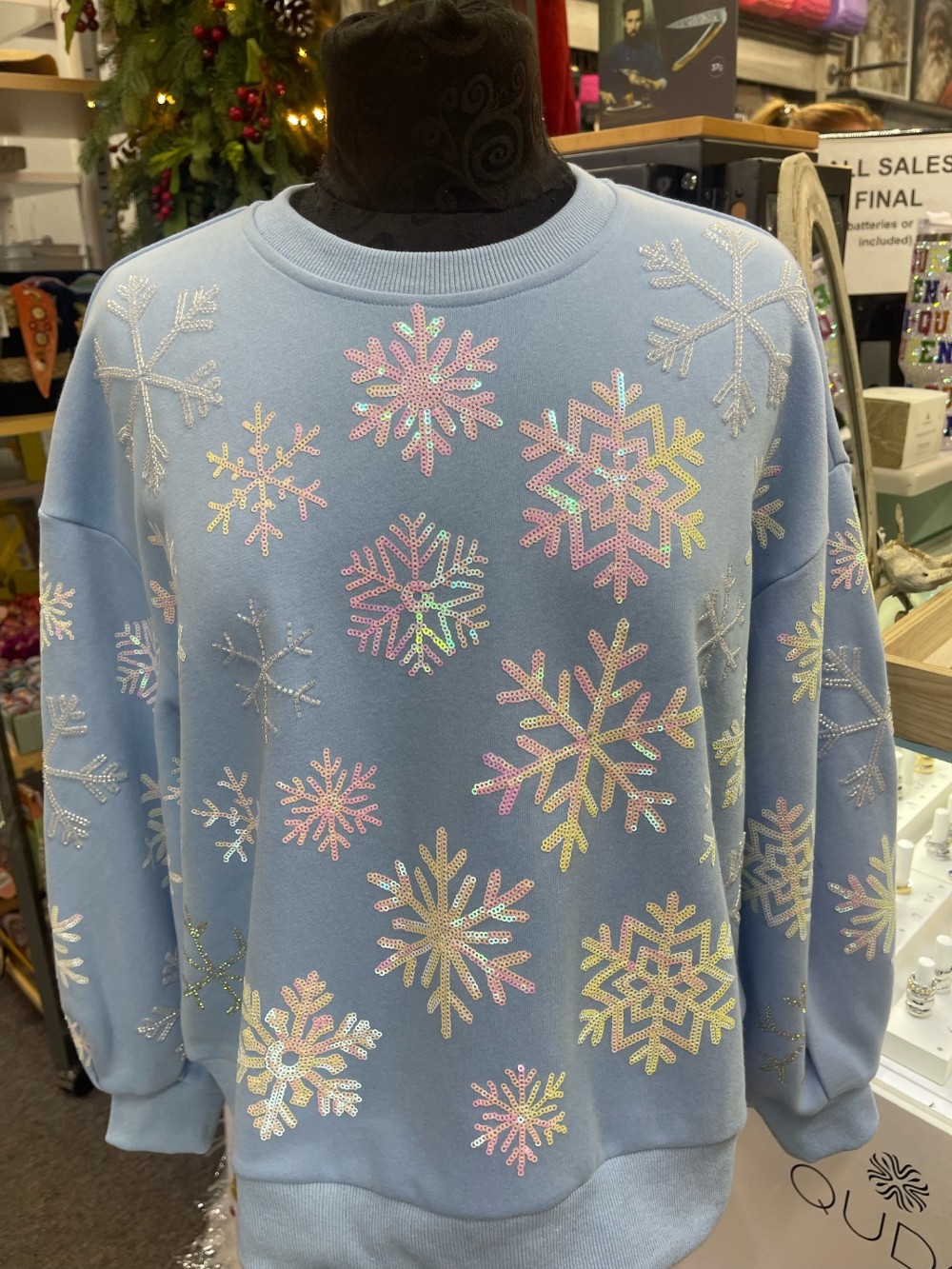 Queen Of Sparkles - Light Blue Iridescent Snowflake Sweatshirt