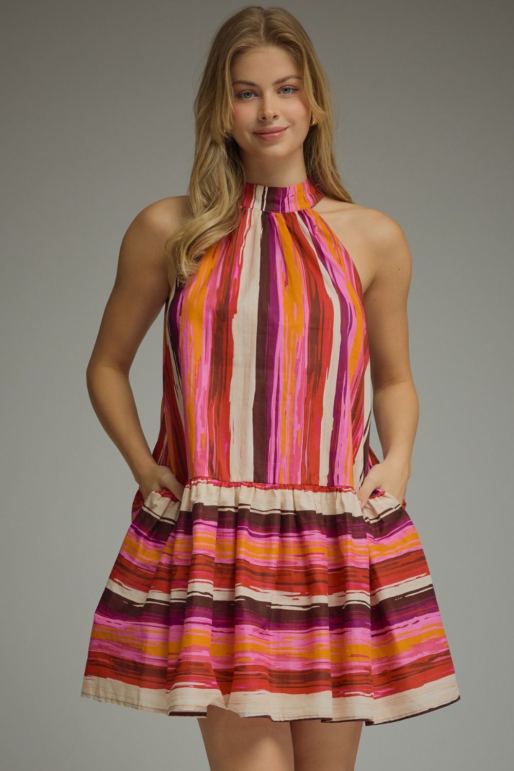 Entro -  Brown Combo Sleeve Dress